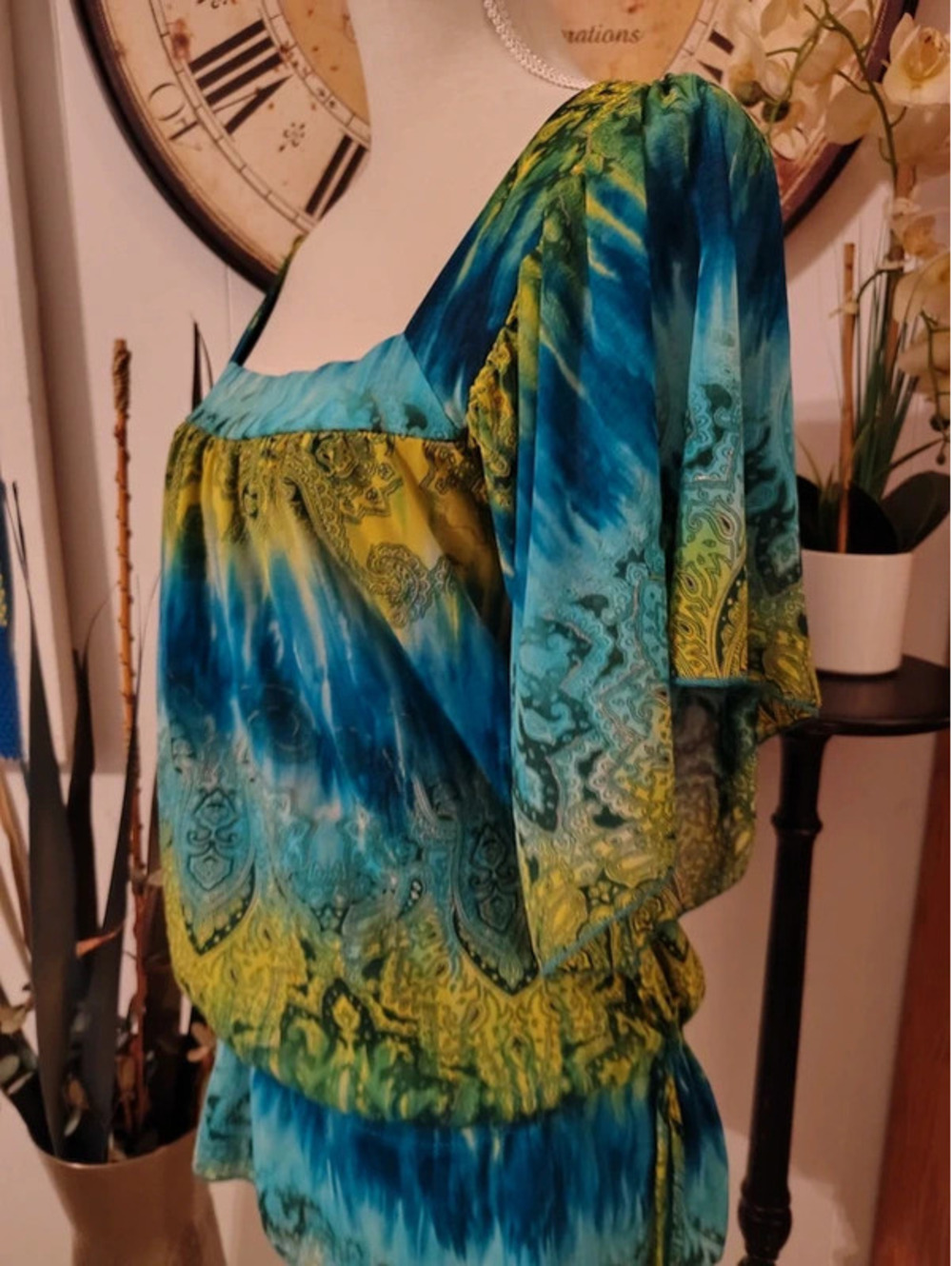 INC International Concepts Y2K Paisley Peasant Top | Large